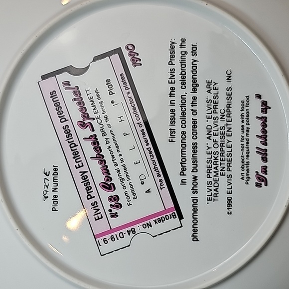 ELVIS PRESLEY I'M ALL SHOOK UP '68 COMEBACK SPECIAL PORCELAIN COLLECTORS PLATE - Picture 3 of 5
